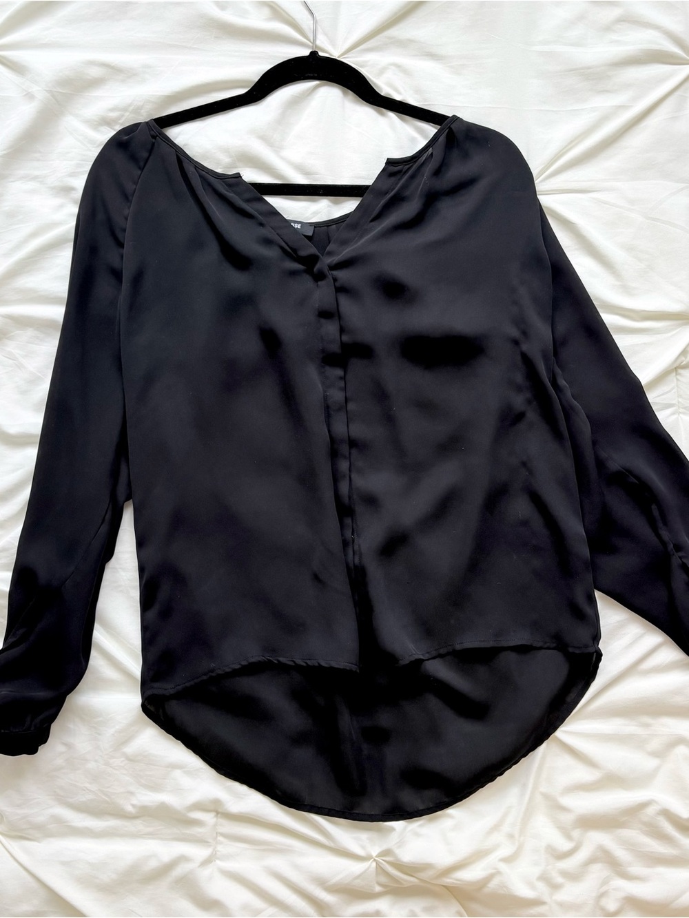 Vintage Black Satin Long-Sleeve Blouse